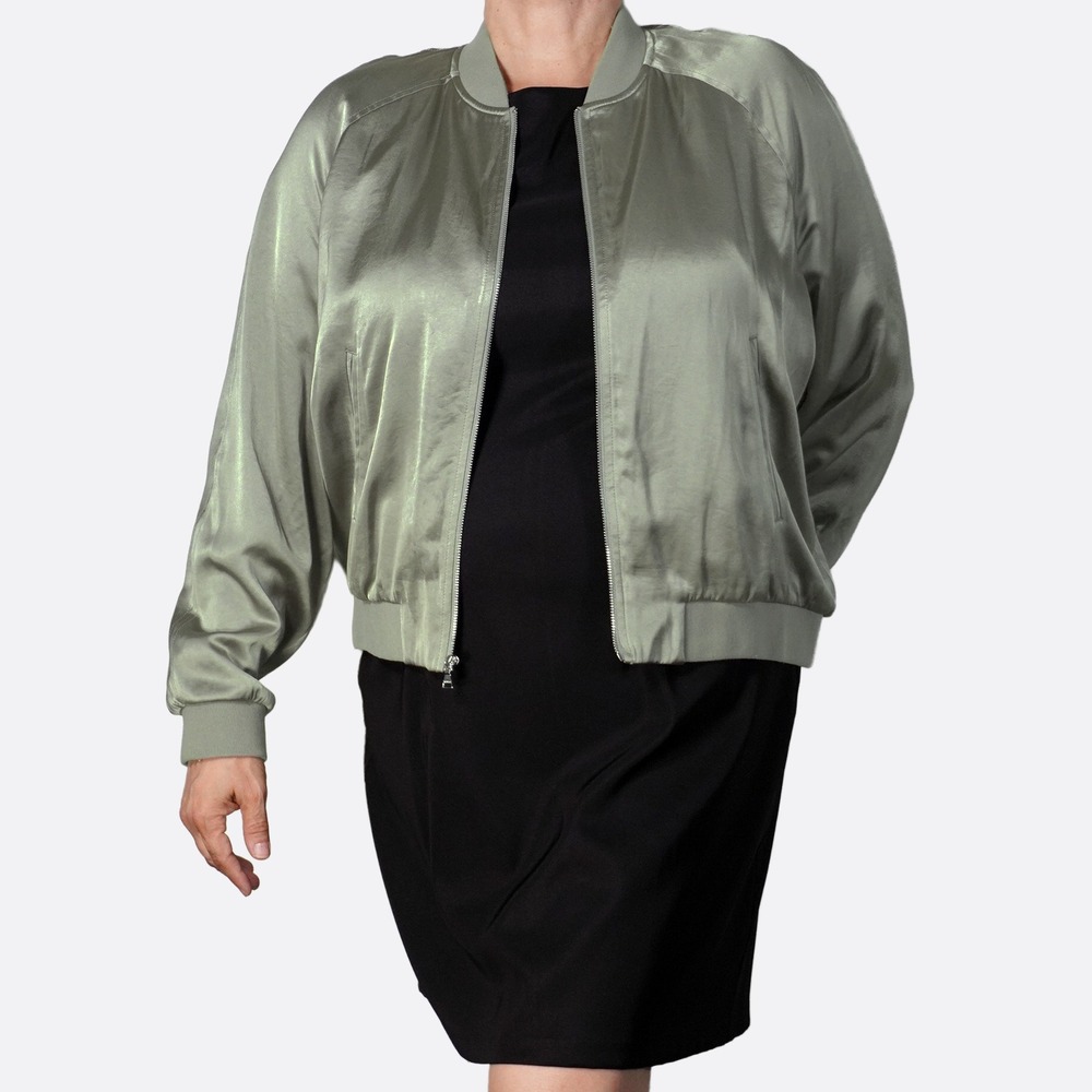Express Satin Finish Lightweight Sage Green Bomber Jacket XL/1X